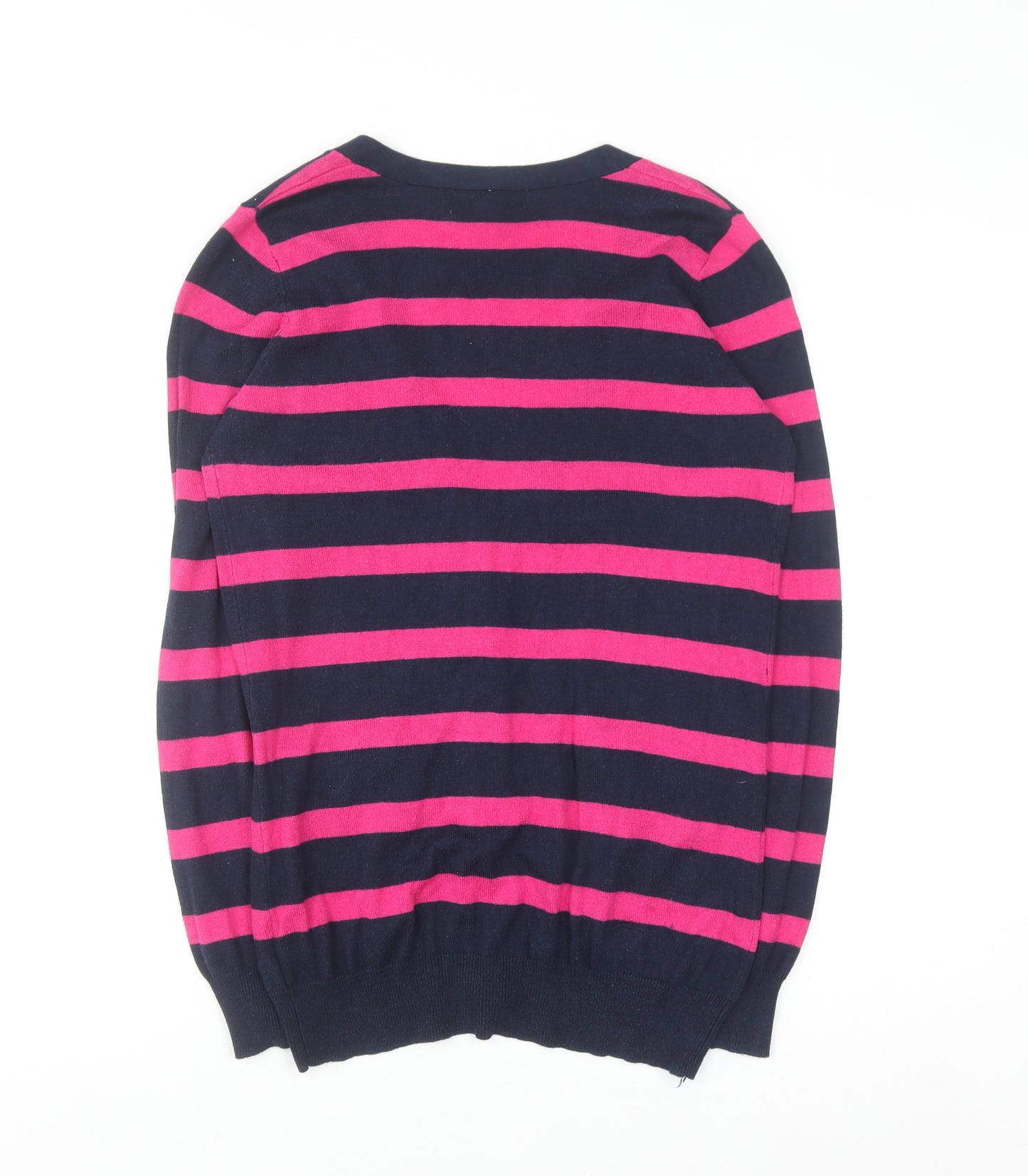 Forever 21 Women's Navy & Pink Striped V-Neck Cardigan Size S