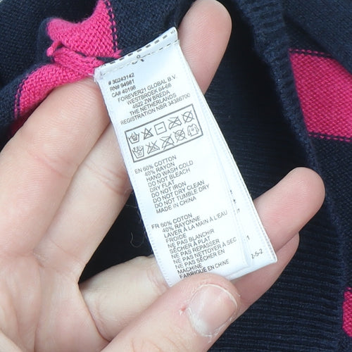 Forever 21 Women's Navy & Pink Striped V-Neck Cardigan Size S