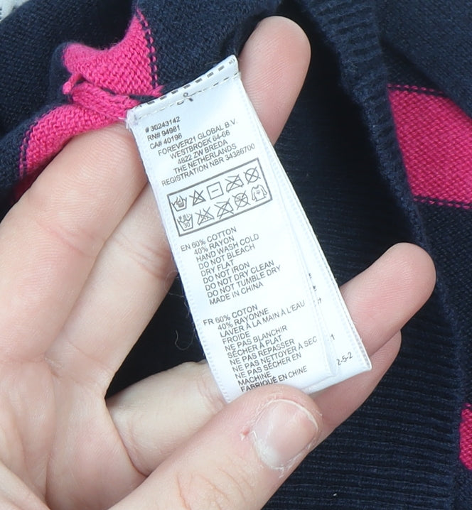 Forever 21 Women's Navy & Pink Striped V-Neck Cardigan Size S