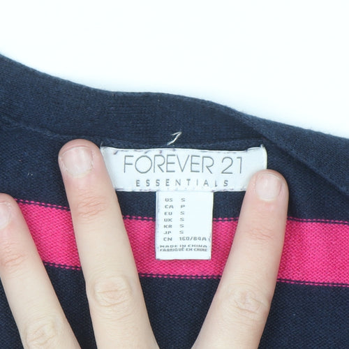 Forever 21 Women's Navy & Pink Striped V-Neck Cardigan Size S