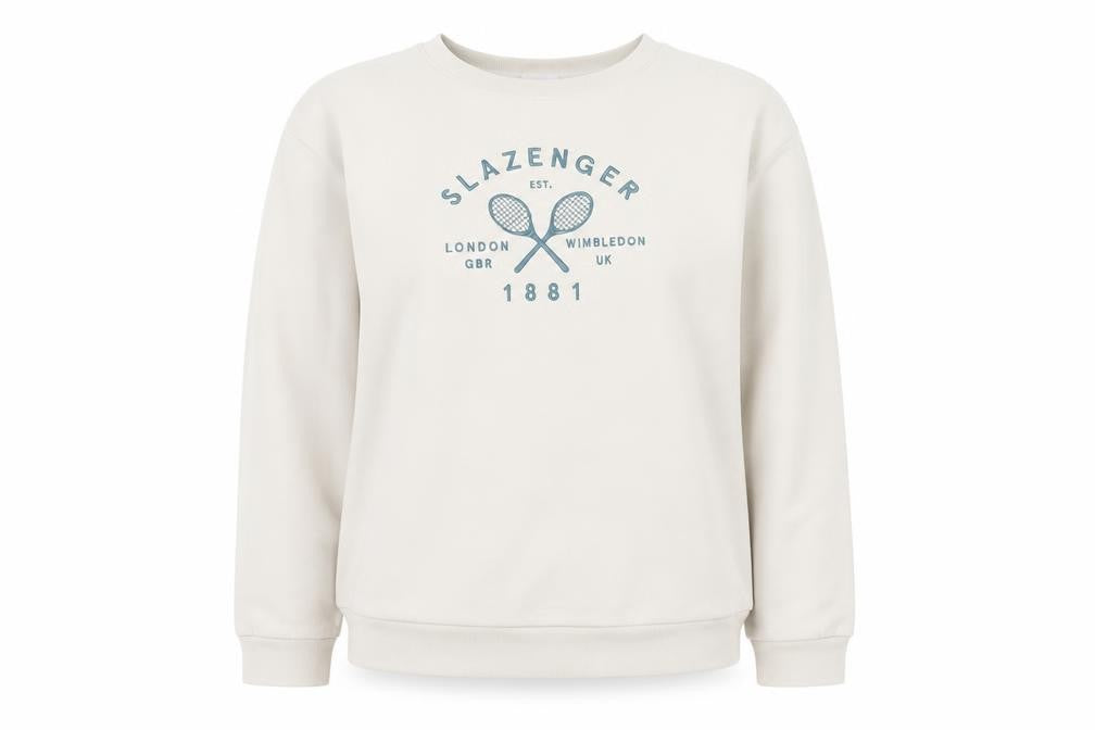 Front view of Slazenger Women's Beige Crew Neck Pullover Sweatshirt UK 10