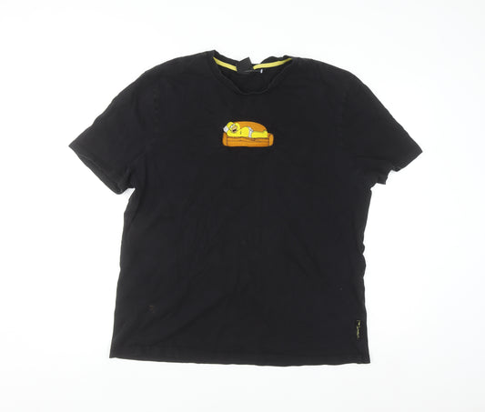 The Simpsons Men's Black XL Homer Simpson Embroidered Cartoon T-Shirt
