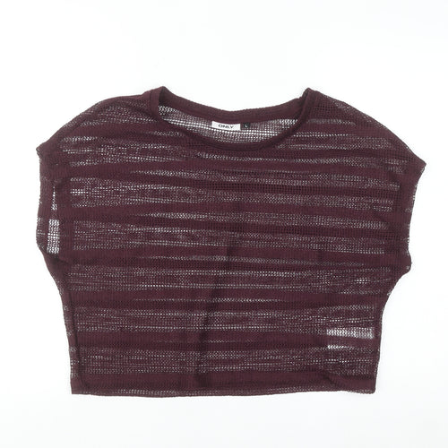 ONLY Womens Purple Cropped Knit Sheer T-Shirt Size L