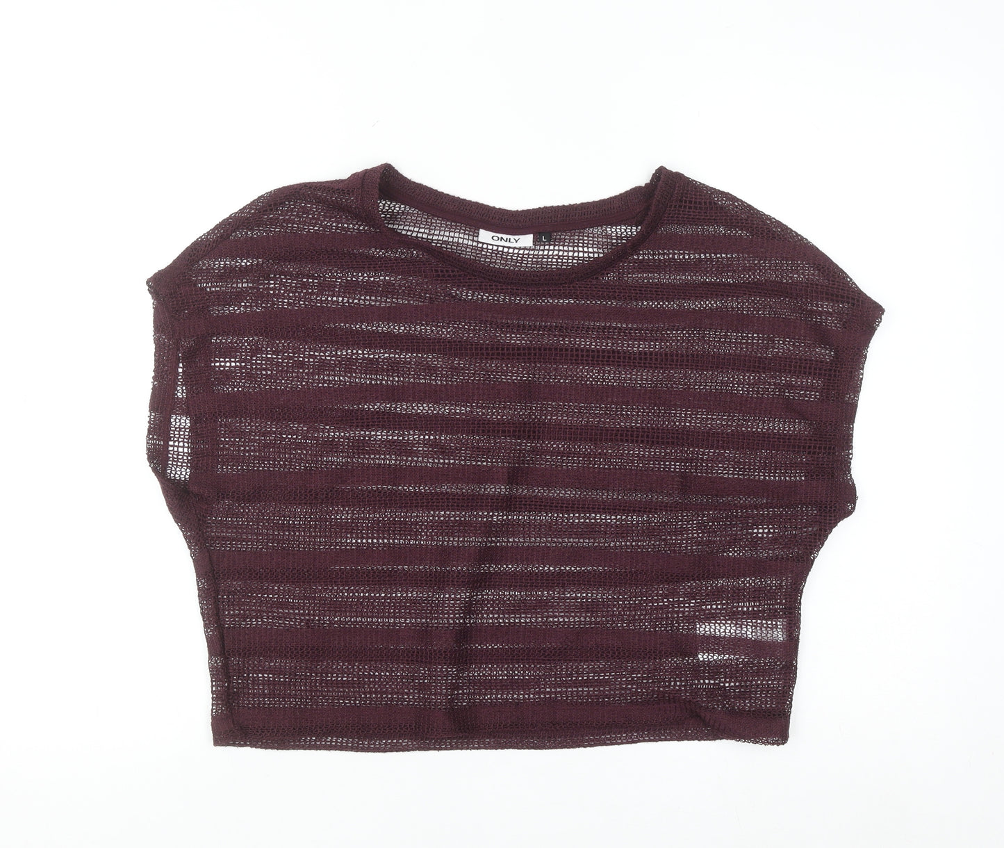 ONLY Womens Purple Cropped Knit Sheer T-Shirt Size L