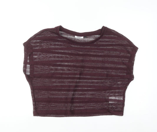 ONLY Womens Purple Cropped Knit Sheer T-Shirt Size L