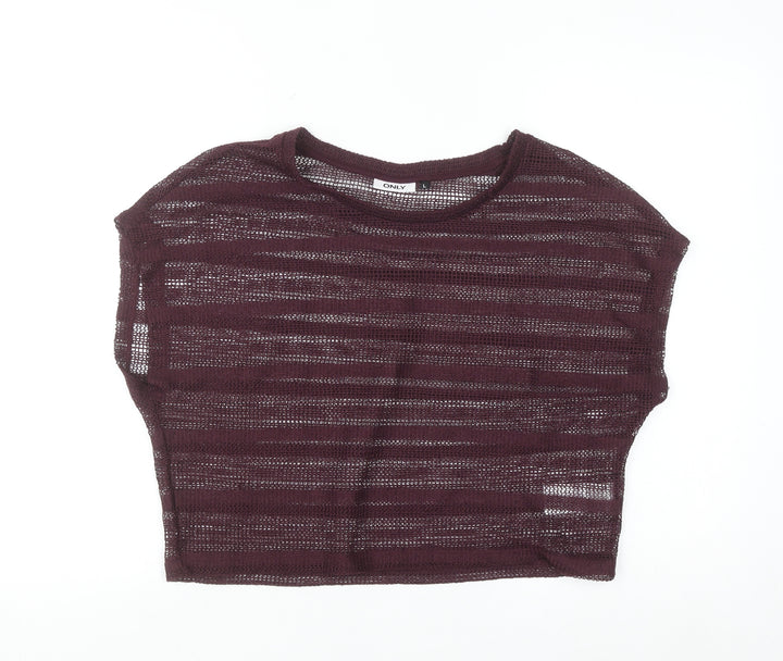 ONLY Womens Purple Cropped Knit Sheer T-Shirt Size L