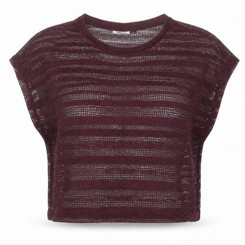 ONLY Womens Purple Cropped Knit Sheer T-Shirt Size L