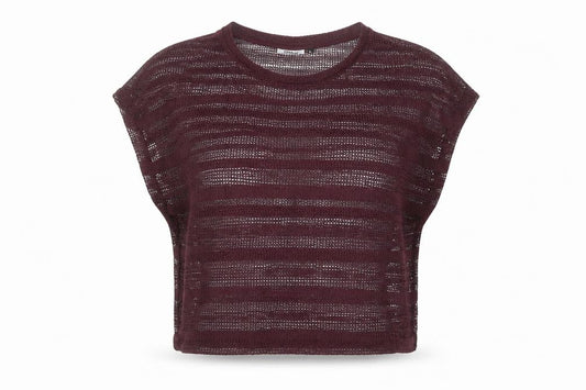 Front view of Only women’s purple cropped knit sheer t-shirt, size L
