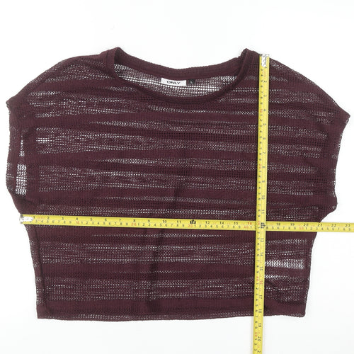 ONLY Womens Purple Cropped Knit Sheer T-Shirt Size L