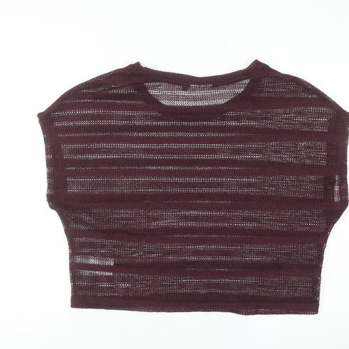 ONLY Womens Purple Cropped Knit Sheer T-Shirt Size L