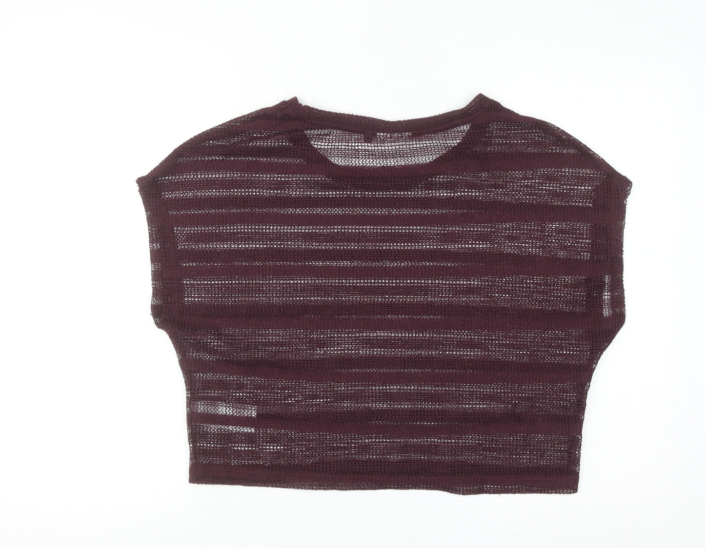 ONLY Womens Purple Cropped Knit Sheer T-Shirt Size L