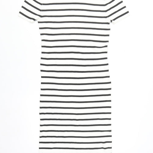 Primark Women White Striped Midi Bodycon Dress L