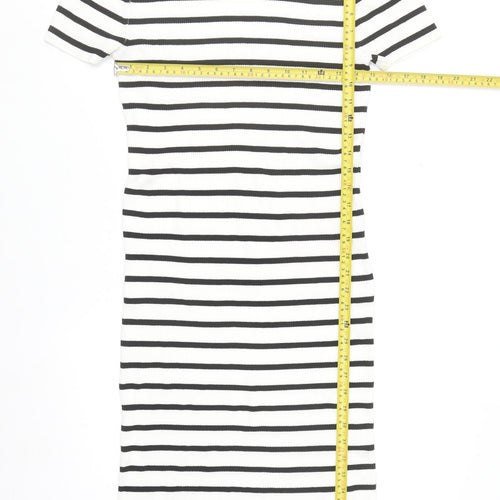 Primark Women White Striped Midi Bodycon Dress L