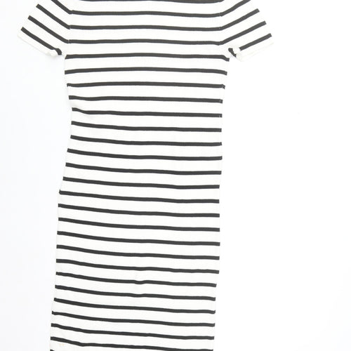Primark Women White Striped Midi Bodycon Dress L