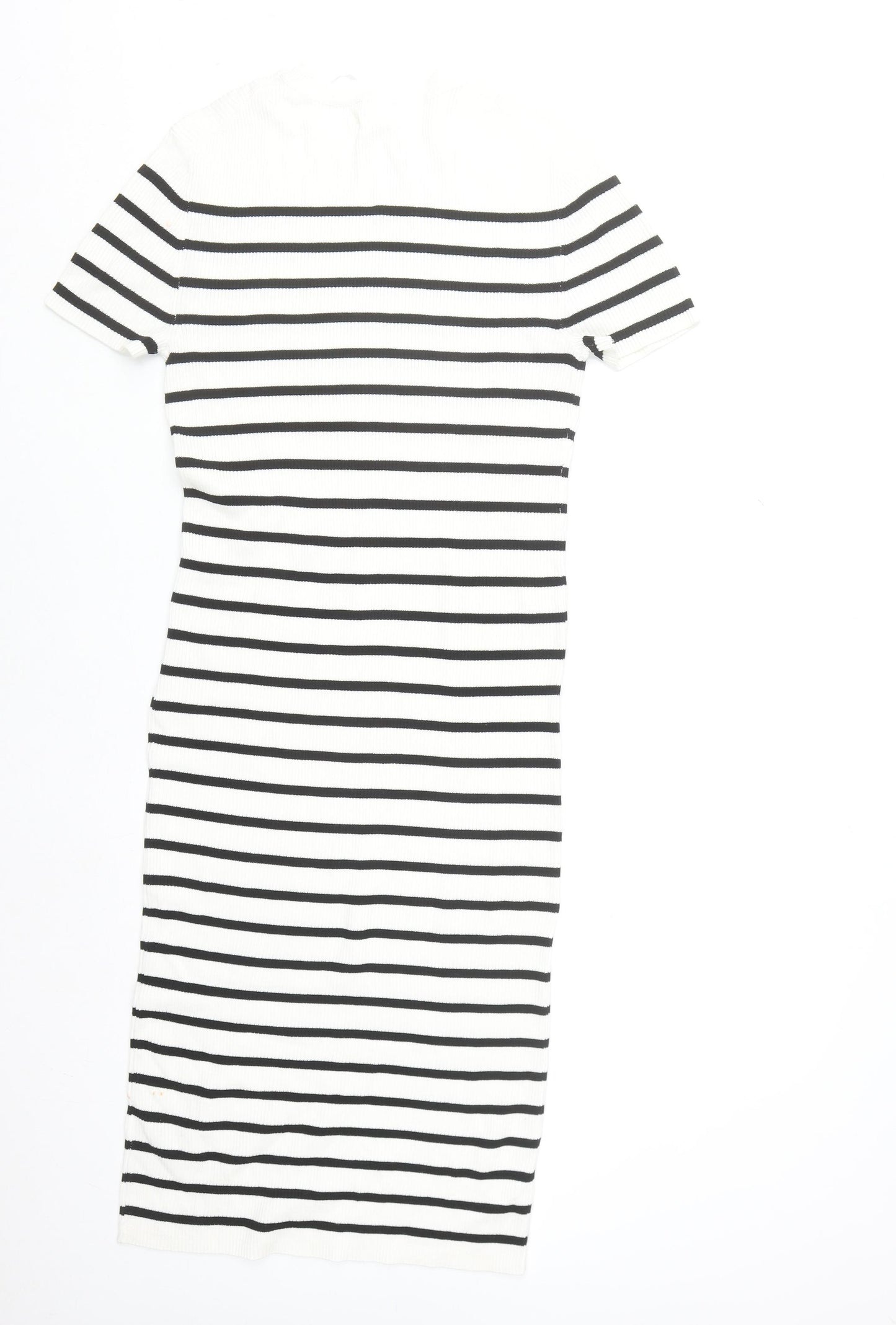 Primark Women White Striped Midi Bodycon Dress L