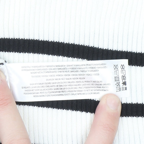 Primark Women White Striped Midi Bodycon Dress L