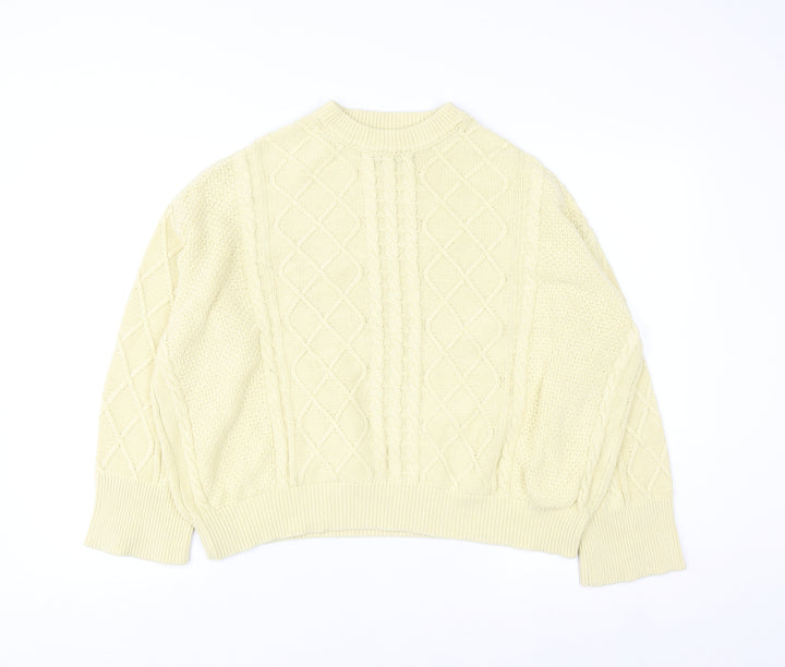 ASOS DESIGN Women's Beige Cable-Knit Mock Neck Jumper Size S
