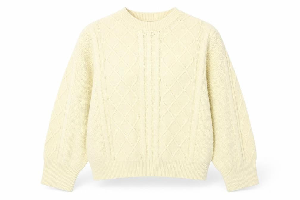 Front view of ASOS DESIGN Women's Beige Cable-Knit Mock Neck Jumper, size S