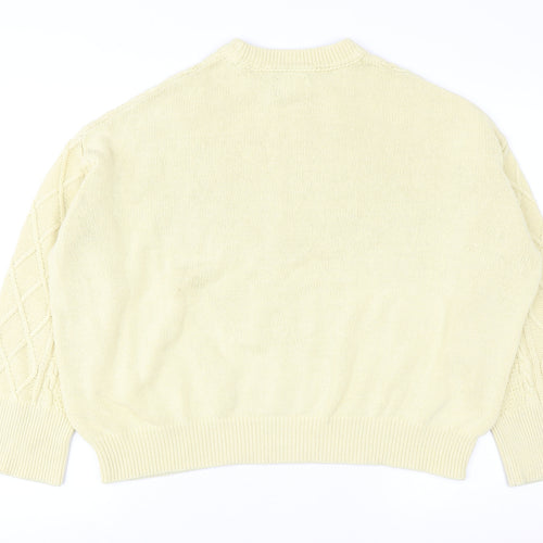 ASOS DESIGN Women's Beige Cable-Knit Mock Neck Jumper Size S