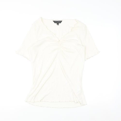 Dorothy Perkins Women Ivory Short Sleeve V-Neck Stretch Jersey Top Size 16