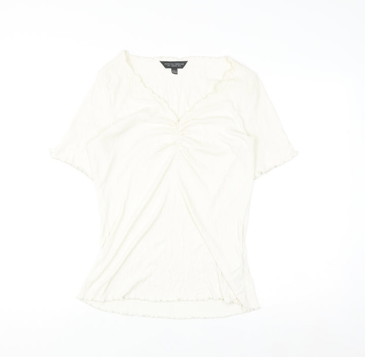 Dorothy Perkins Women Ivory Short Sleeve V-Neck Stretch Jersey Top Size 16