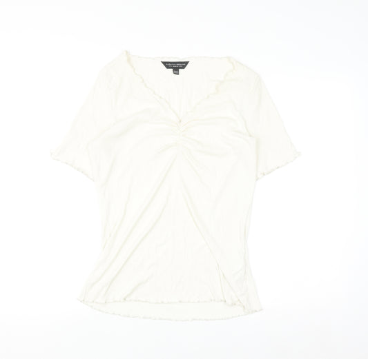 Dorothy Perkins Women Ivory Short Sleeve V-Neck Stretch Jersey Top Size 16
