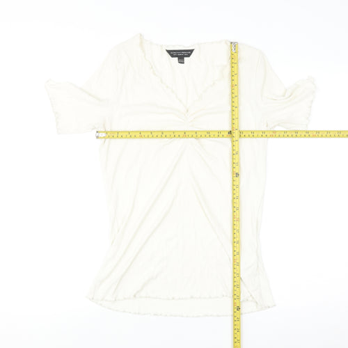 Dorothy Perkins Women Ivory Short Sleeve V-Neck Stretch Jersey Top Size 16