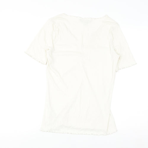 Dorothy Perkins Women Ivory Short Sleeve V-Neck Stretch Jersey Top Size 16