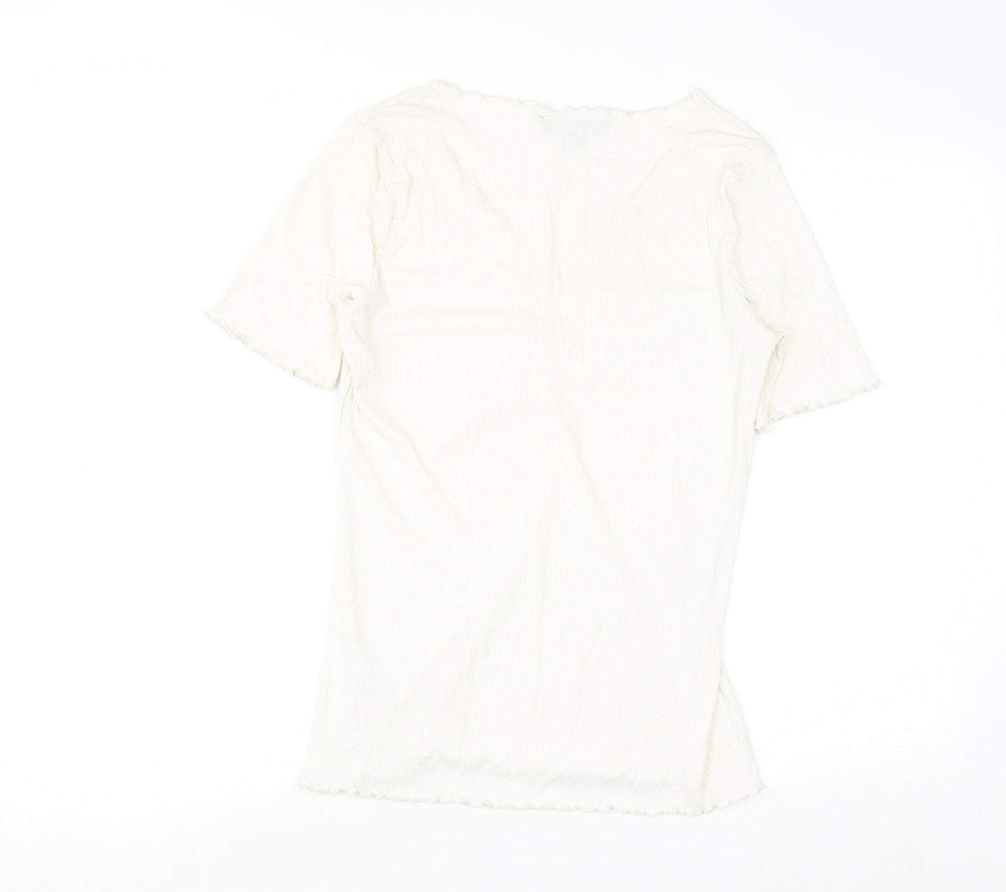 Dorothy Perkins Women Ivory Short Sleeve V-Neck Stretch Jersey Top Size 16