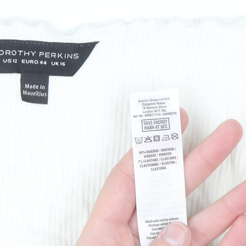 Dorothy Perkins Women Ivory Short Sleeve V-Neck Stretch Jersey Top Size 16