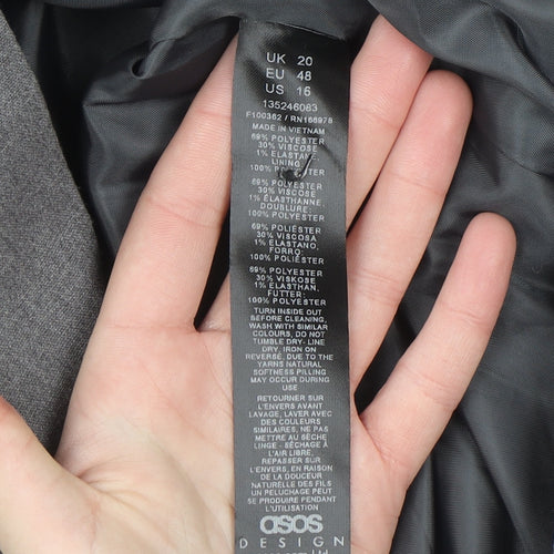 ASOS DESIGN Women Grey Suit Waistcoat UK 20 Classic Tailored Lined