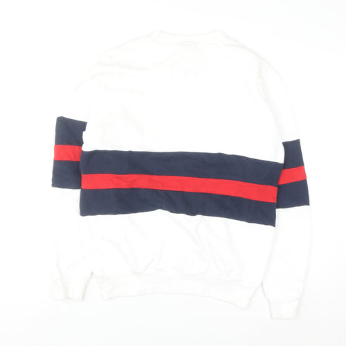 Whale of a Time Men White Navy Red Stripe Cotton Crew Sweatshirt L