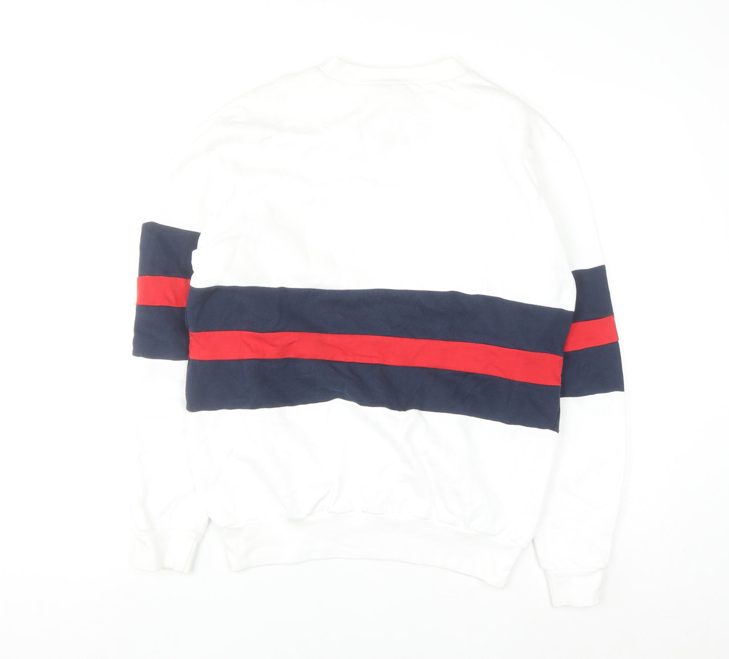 Whale of a Time Men White Navy Red Stripe Cotton Crew Sweatshirt L