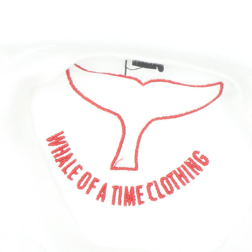 Whale of a Time Men White Navy Red Stripe Cotton Crew Sweatshirt L