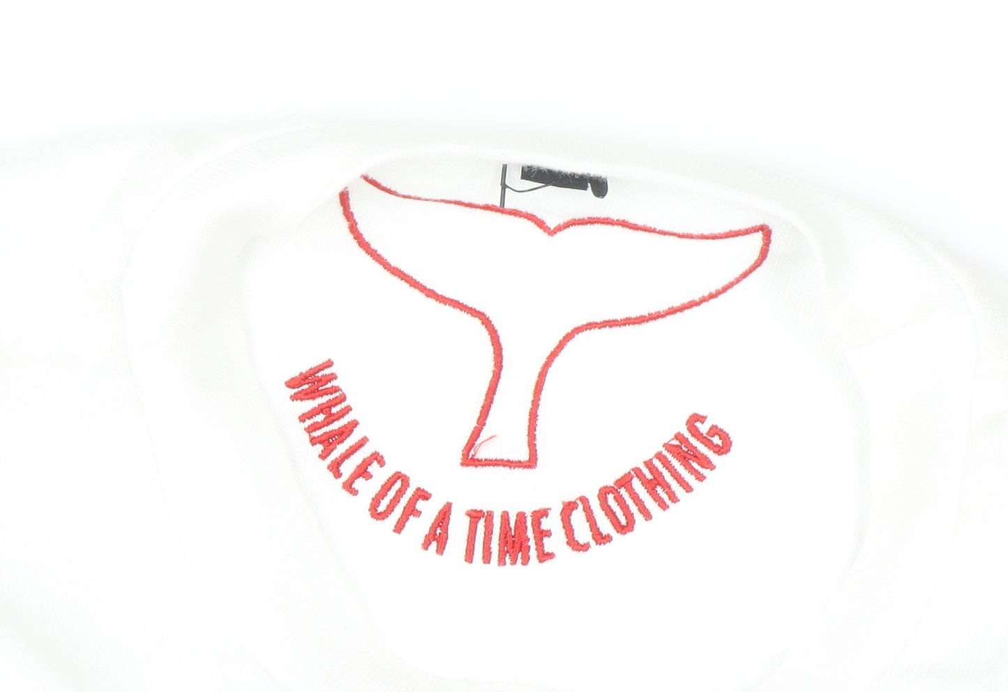 Whale of a Time Men White Navy Red Stripe Cotton Crew Sweatshirt L