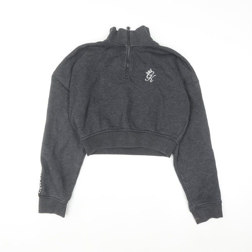 Gym King Women's Grey 1/4 Zip Cropped Sweatshirt Size 8