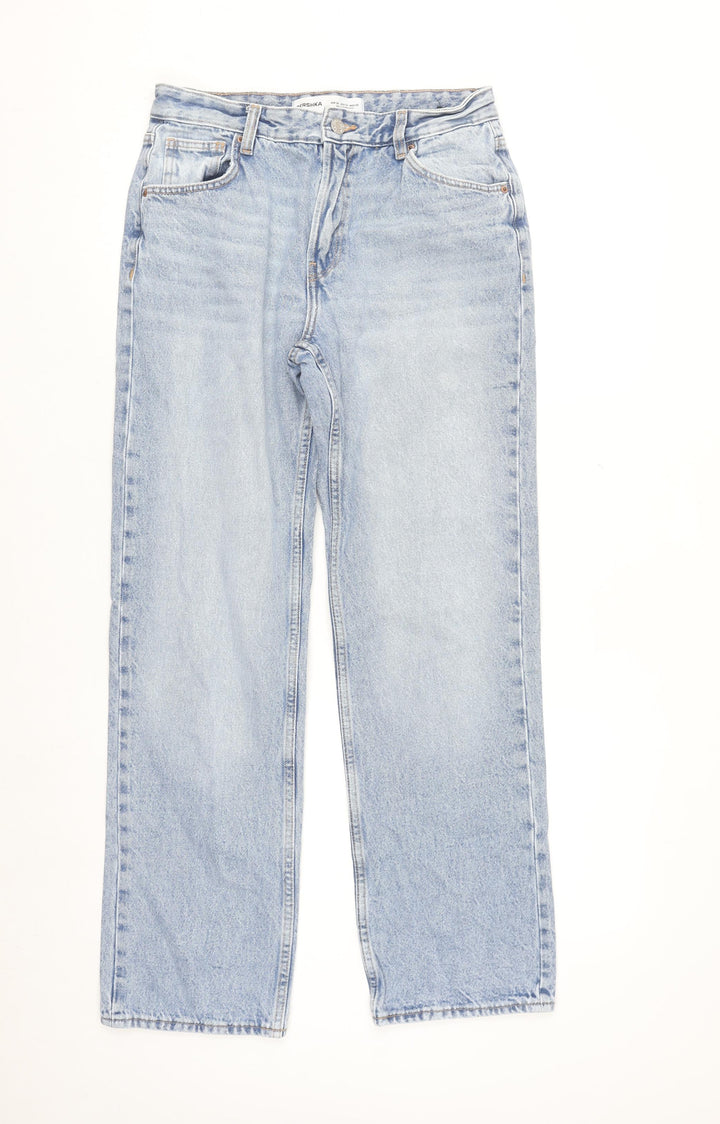 Bershka Women's Light Blue Straight Jeans Size 10 100% Cotton