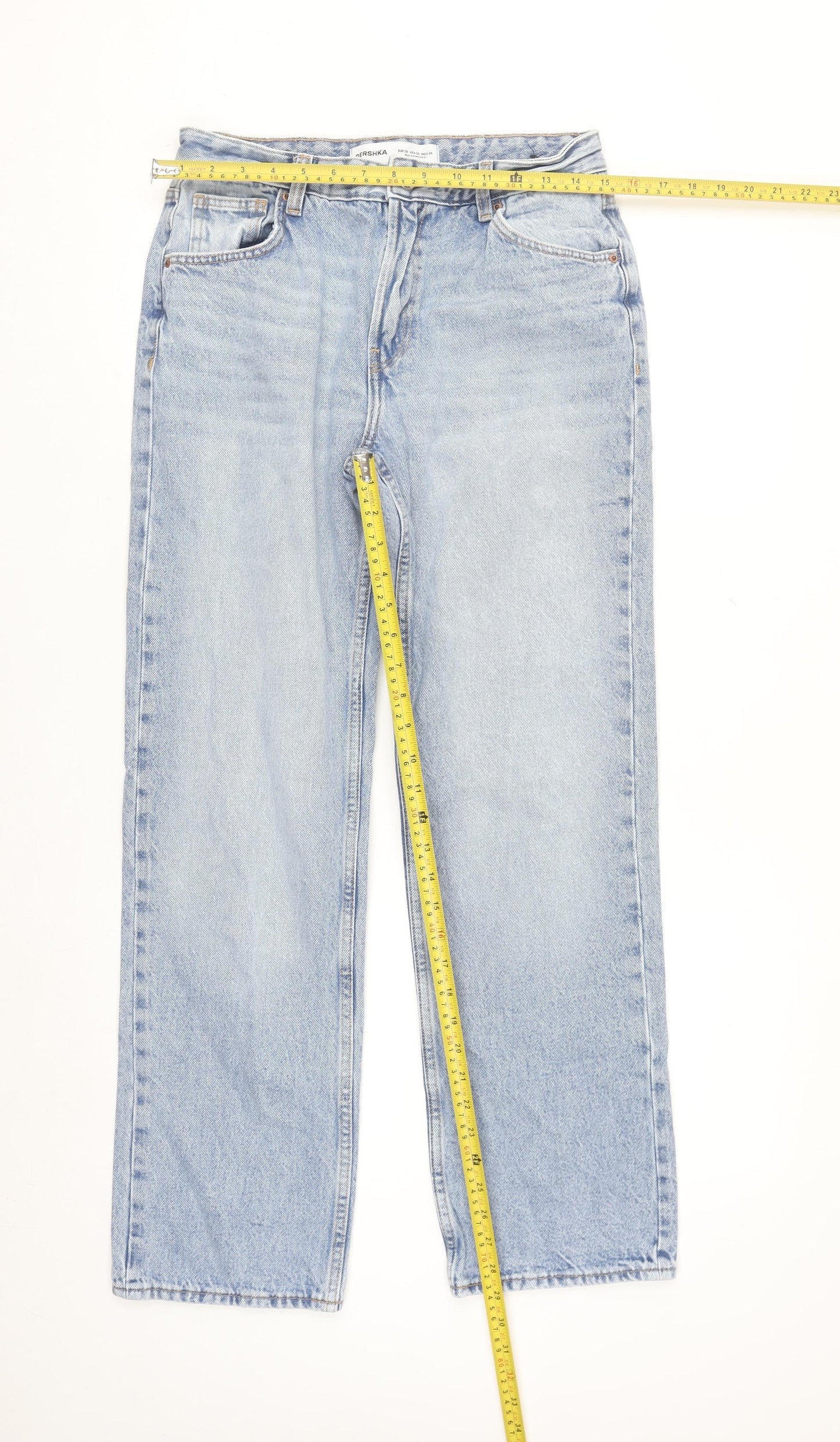 Bershka Women's Light Blue Straight Jeans Size 10 100% Cotton