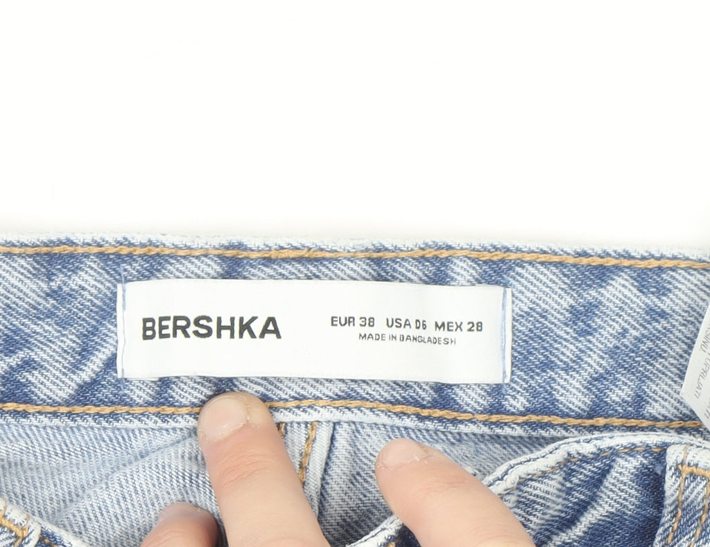 Bershka Women's Light Blue Straight Jeans Size 10 100% Cotton