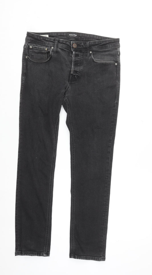 Jack & Jones Men’s Black Slim Fit Straight Leg Jeans Size 30/30