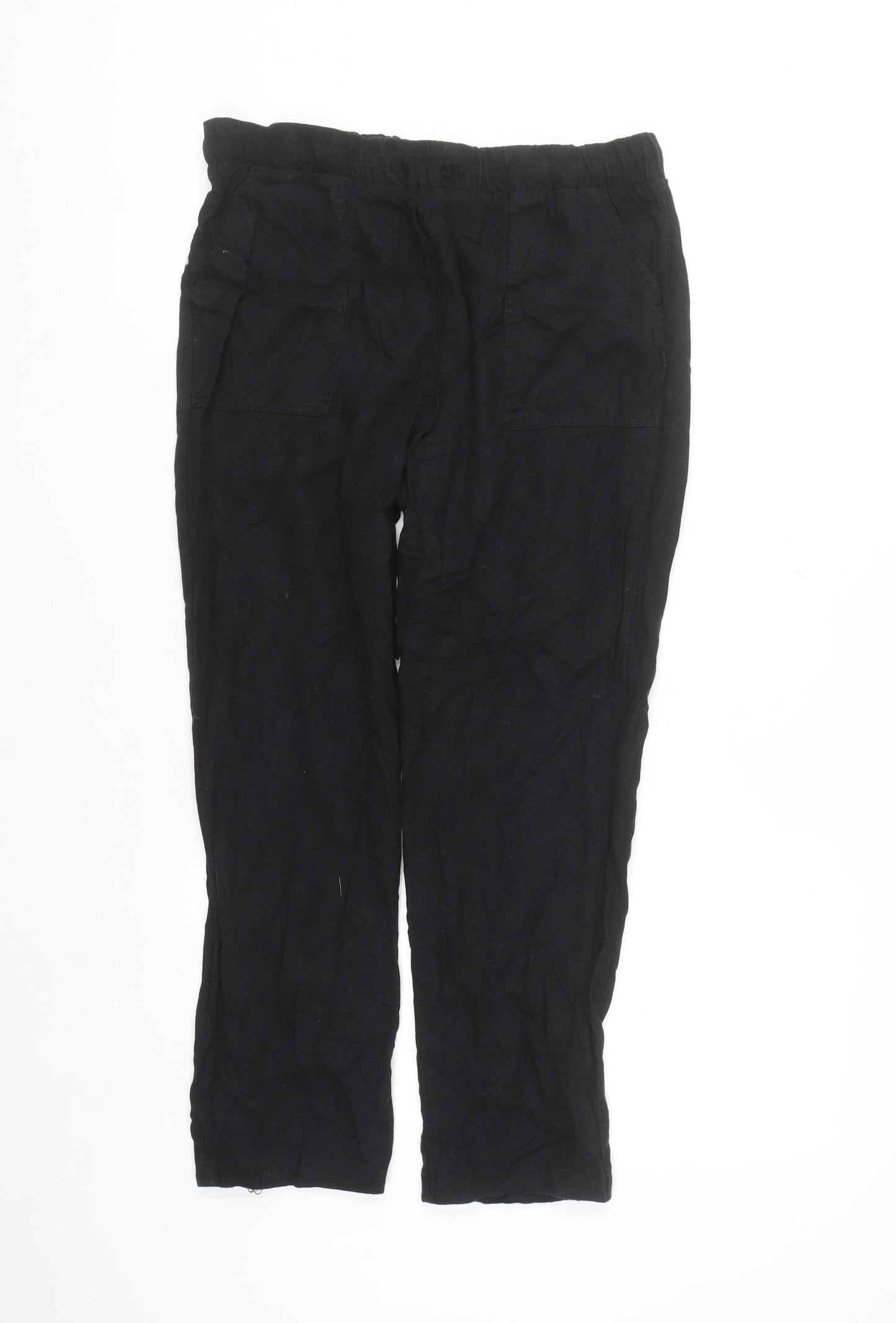 Love Tree Women’s Black Linen Blend Elastic Waist Trousers Size M