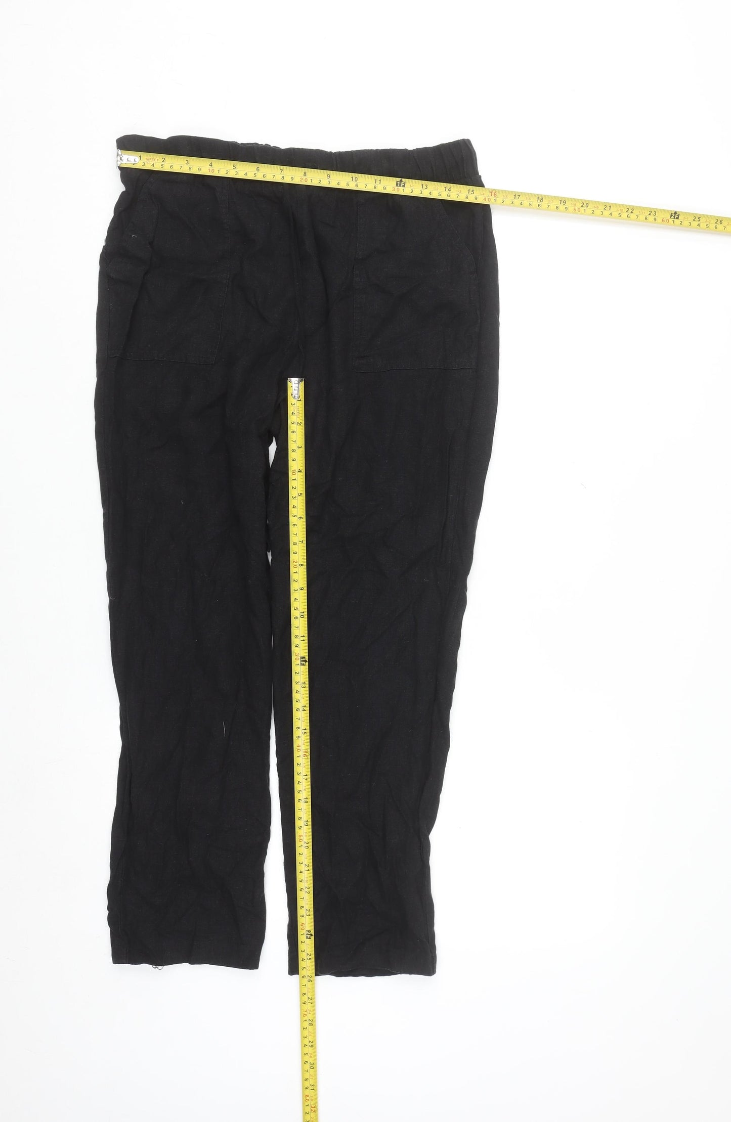 Love Tree Women’s Black Linen Blend Elastic Waist Trousers Size M