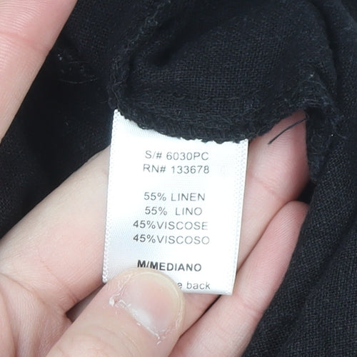 Love Tree Women’s Black Linen Blend Elastic Waist Trousers Size M