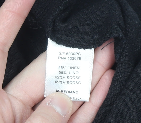 Love Tree Women’s Black Linen Blend Elastic Waist Trousers Size M