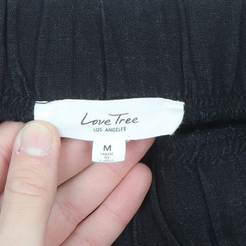 Love Tree Women’s Black Linen Blend Elastic Waist Trousers Size M