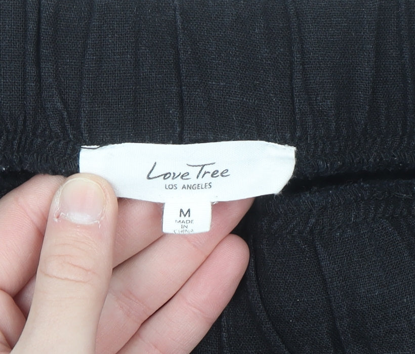 Love Tree Women’s Black Linen Blend Elastic Waist Trousers Size M