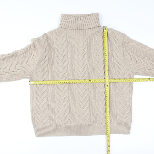 Marks and Spencer Women Beige Cable-Knit Roll Neck Jumper M