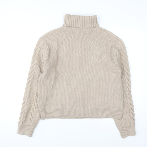 Marks and Spencer Women Beige Cable-Knit Roll Neck Jumper M