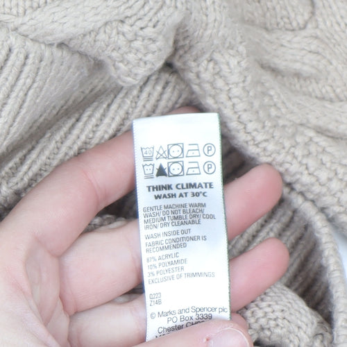 Marks and Spencer Women Beige Cable-Knit Roll Neck Jumper M