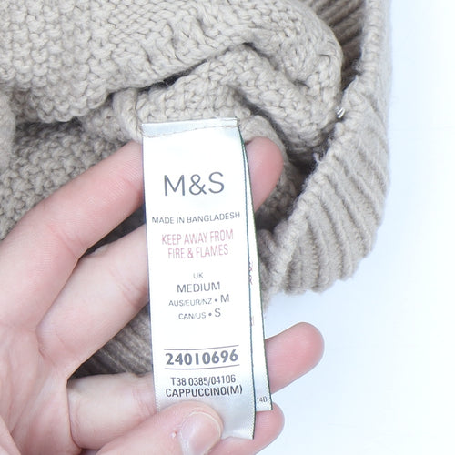 Marks and Spencer Women Beige Cable-Knit Roll Neck Jumper M